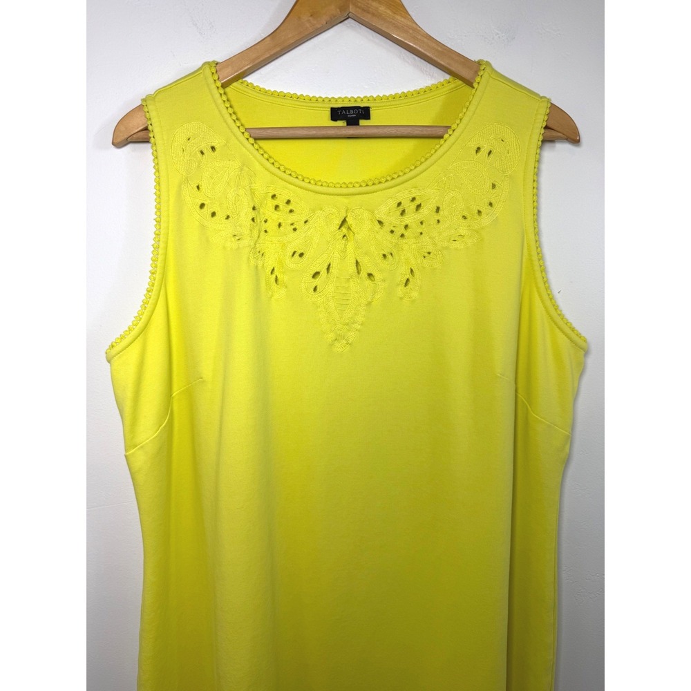 Talbots Eyelet Embroidered Knit Dress Yellow Green Pom Pom Trim Plus Resort 2X - Picture 2 of 11